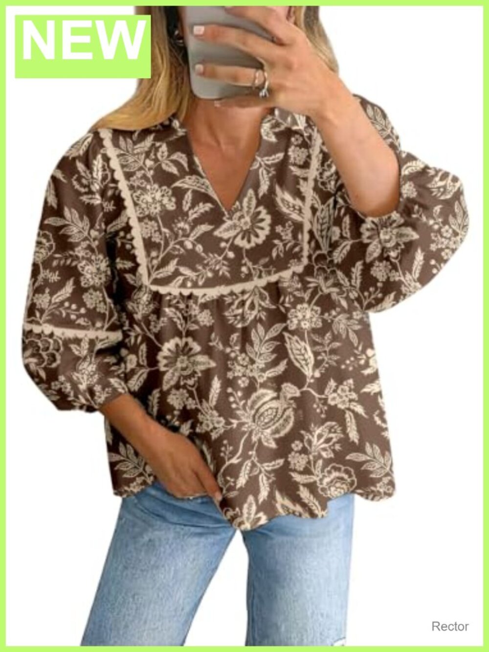Womens Babydoll Blouse 3/4 Sleeve Collared Dressy Casual Button Down Top
